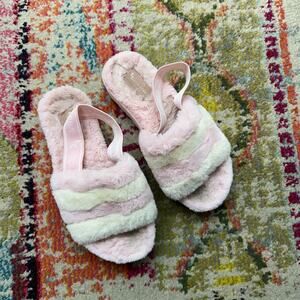 Koolaburra by UGG Fuzz'n Slipper Slides 7 Pink White Striped Cozy Sling Back